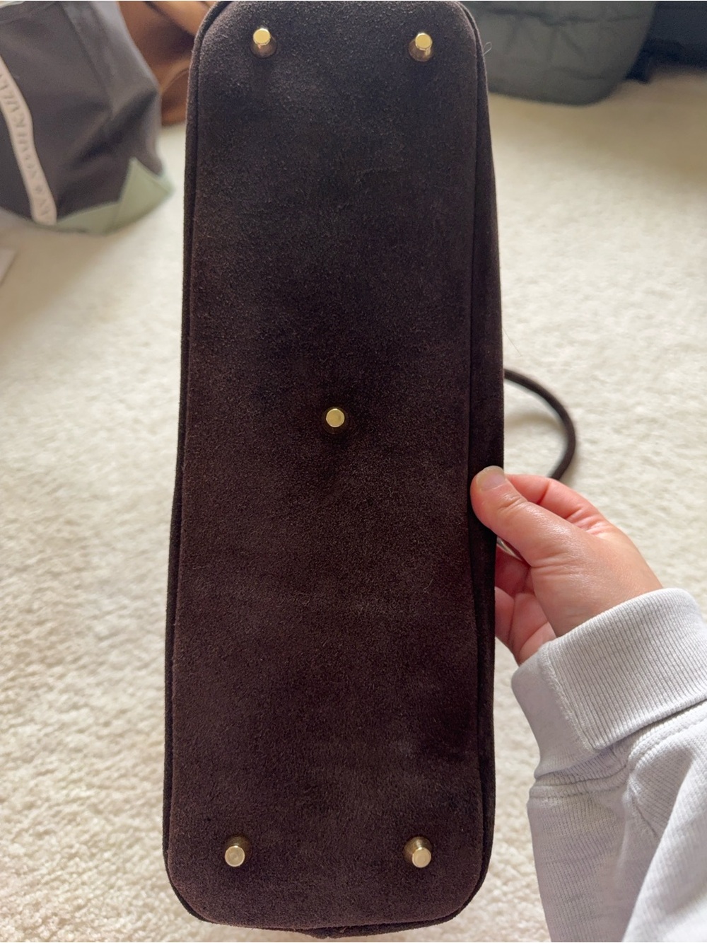 NWT Marlon Brown Suede Tote Bag with Gold Hardware - Picture 3 of 9